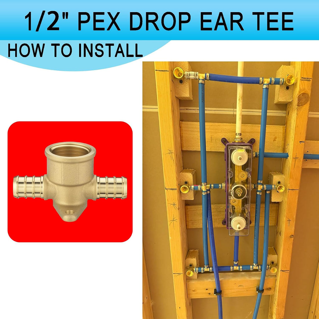 (15 Pack) Asterbacks 1/2 PEX Drop Ear Tee for PEX-A/B/C Pipe