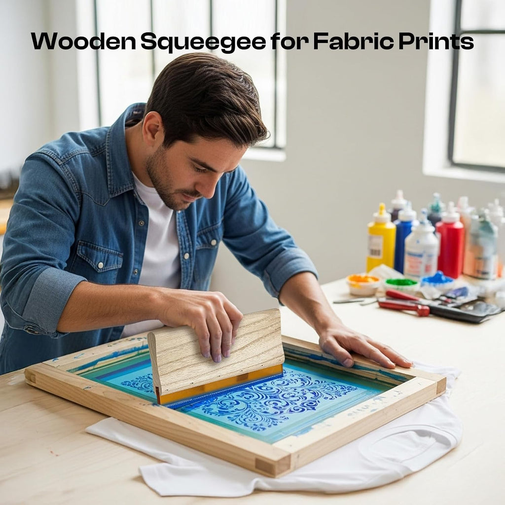 8x10 Inch Wood Silk Screen Frame, 110 White Mesh for DIY Printing | includes screen printing squeegee, for T-shirts
