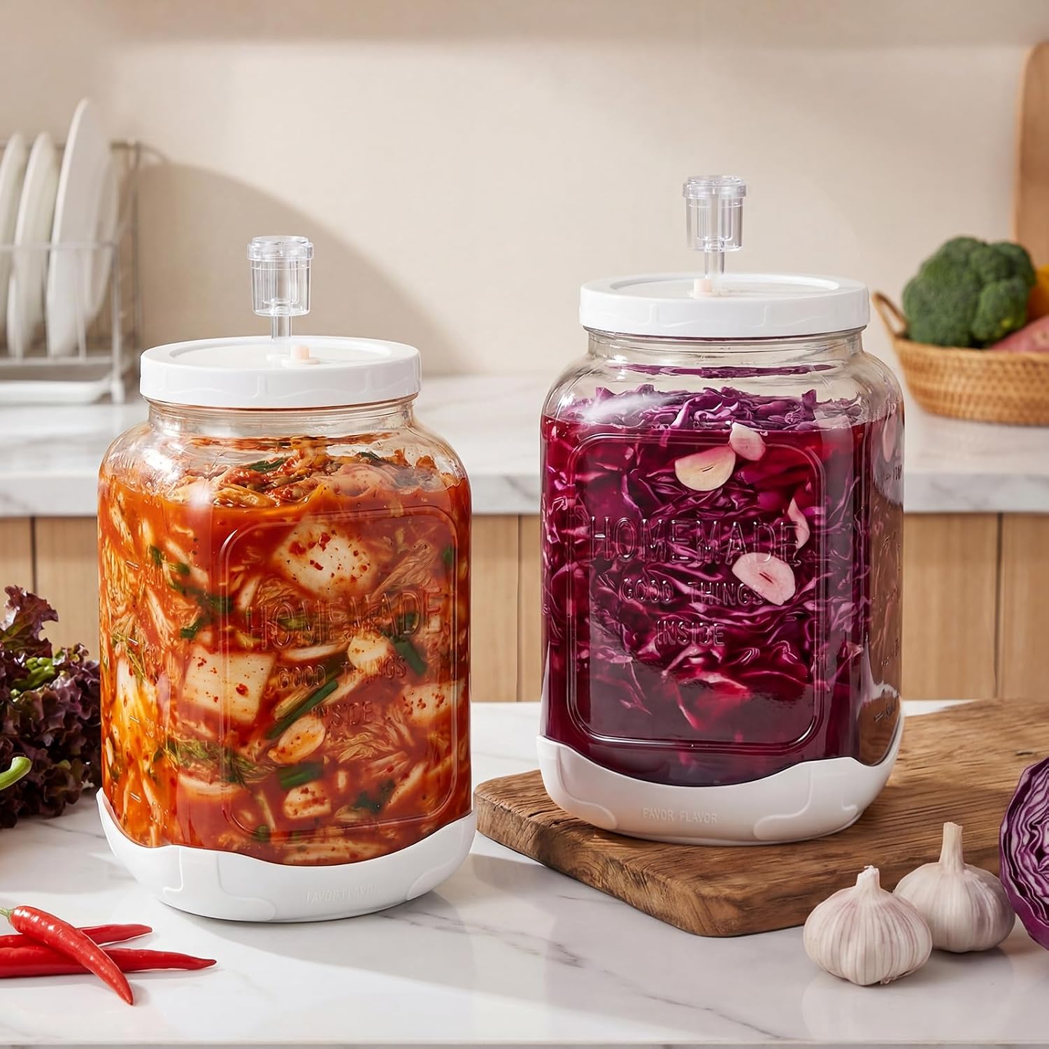 2P Glass Fermentation Jar: 1.5 Gallon Container w/Airlock Lid | 5.12in Wide Mouth Mason Jar-Non slip Base-Scale