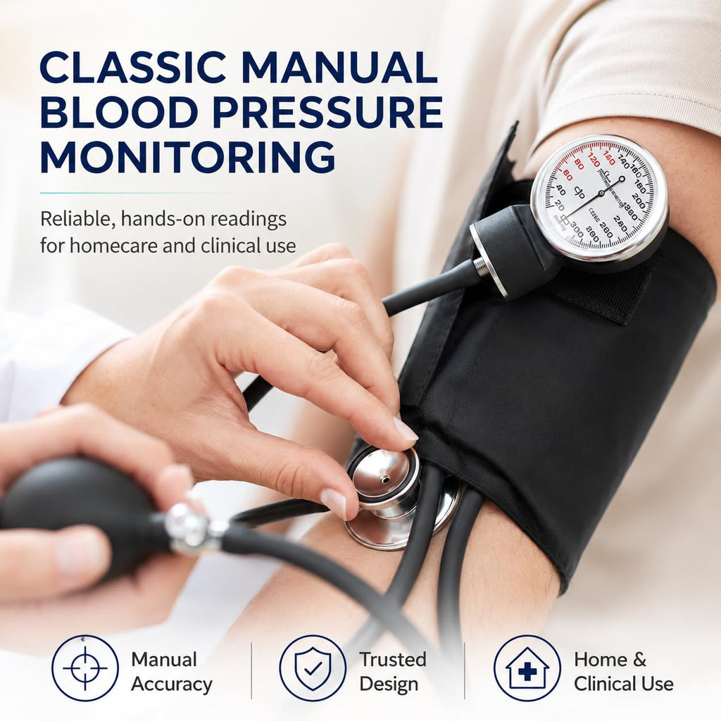 Adult Size Self Taking Black Aneroid Sphygmomanometer, Stethoscope Kit - Professional Blood Pressure Machine with
