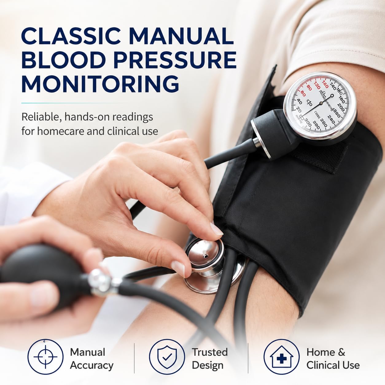 Adult Size Self Taking Black Aneroid Sphygmomanometer, Stethoscope Kit - Professional Blood Pressure Machine with