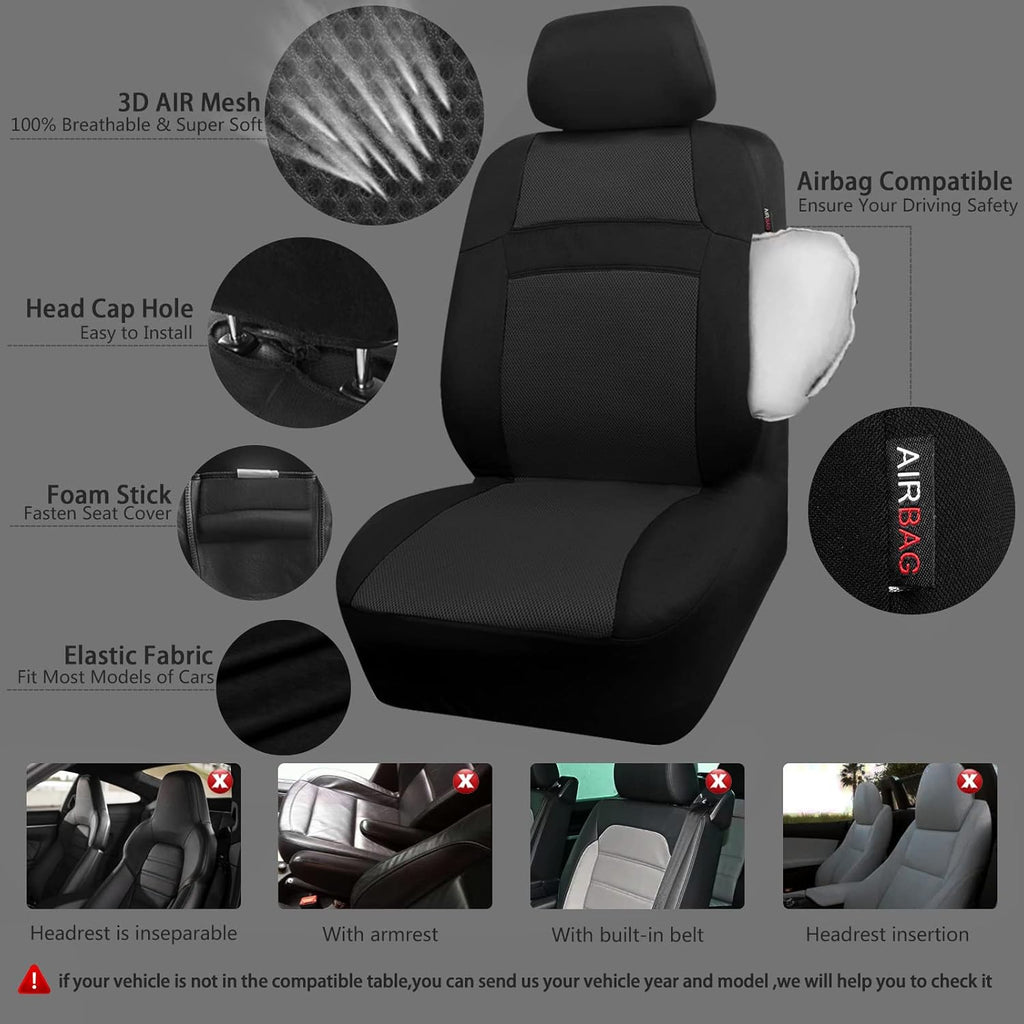 Seat Cover Full Sets, 3D Air Mesh Car Seat Cover with 5mm Composite Sponge Inside,Airbag Compatible Universal Fit for