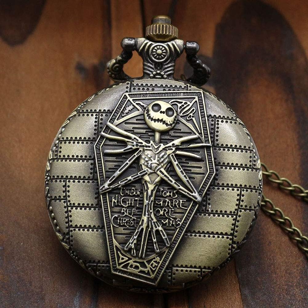 Steampunk Antique Nightmare Christmas Pocket Watch Mens Quartz Pocket Watch with Necklace Chain Christmas Gift…