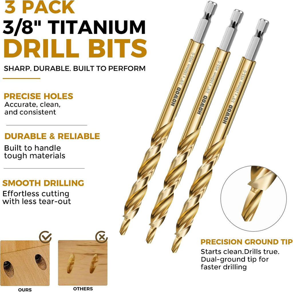 Pocket Hole Jig Kit, Professional Metal Pocket Screw Jig System | Detachable Vacuum Adapter, 3 Titanium-Coated Drill