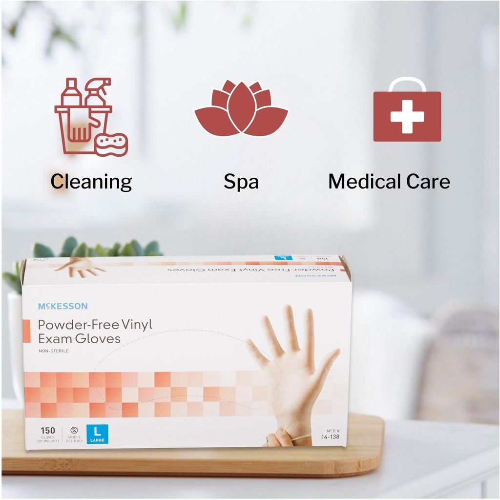 Powder-Free, Vinyl Exam Gloves, Non-Sterile, Large, Clear, 150 ct