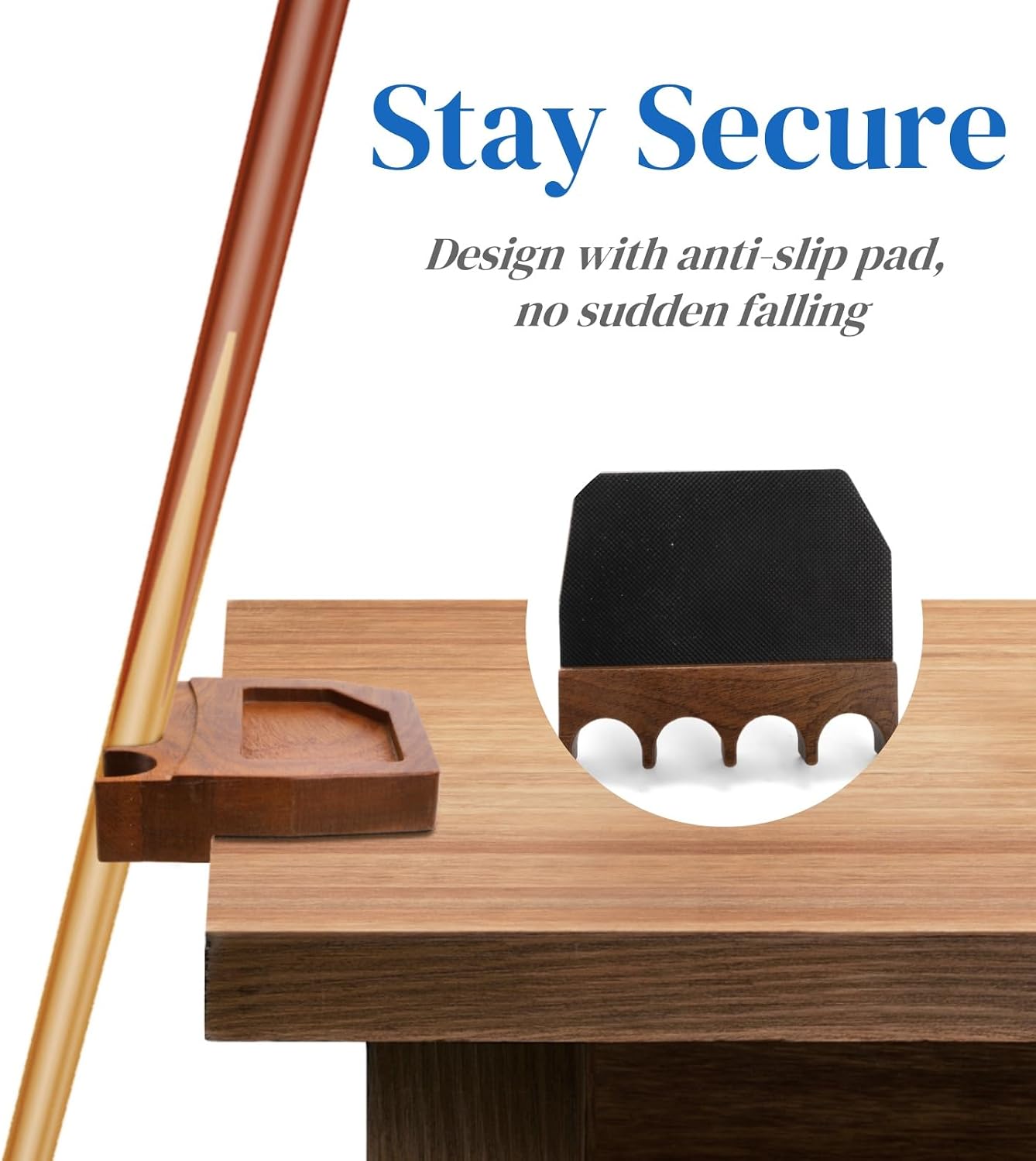 4-Hole Wood Pool Cue Holder, Portable Weighted Billiard Stick Rack, Non-slip Cue Holder Claw with Chalk Holder, Solid