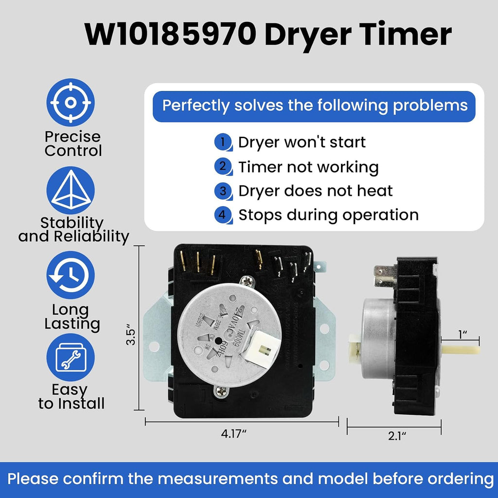 W10185970 Dryer Timer Compatible with Whirlpool Dryer WED5000VQ1 WED5590VQ1