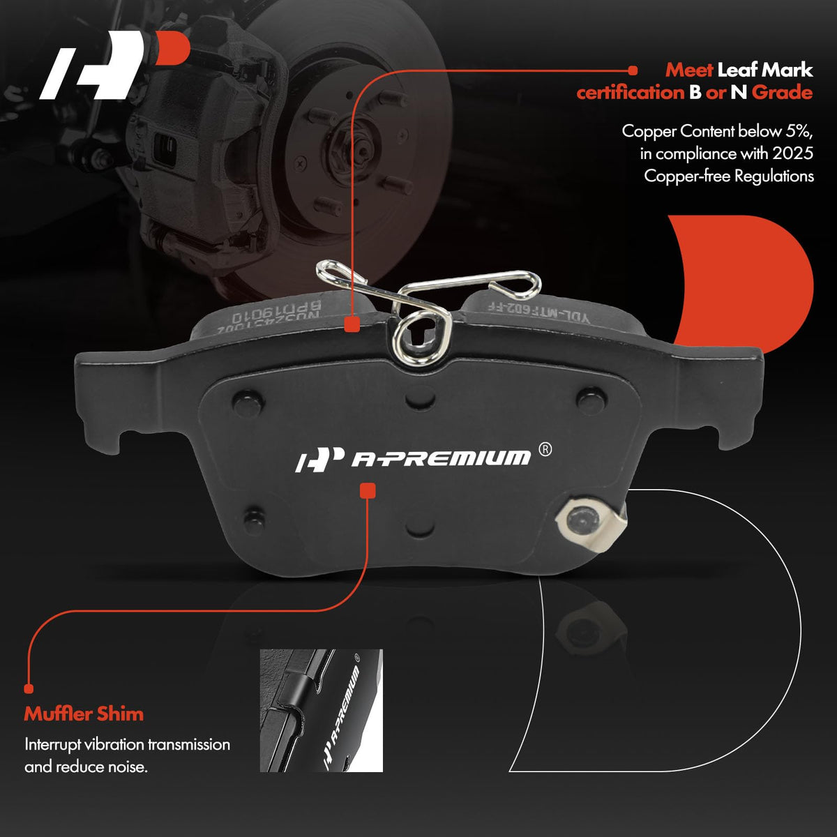 A-Premium Rear Ceramic Brake Pads Compatible with Chrysler