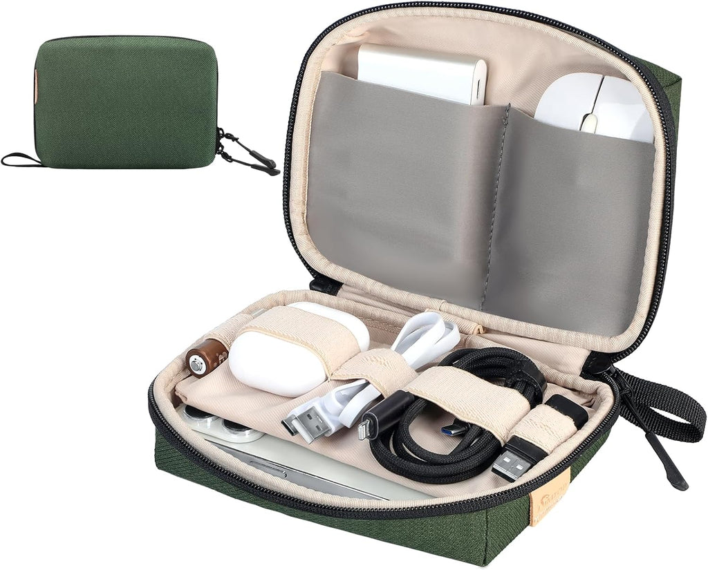 Electronics Travel Organizer, Compact Charger Case | Soft padded polyester helps protect cables, power banks