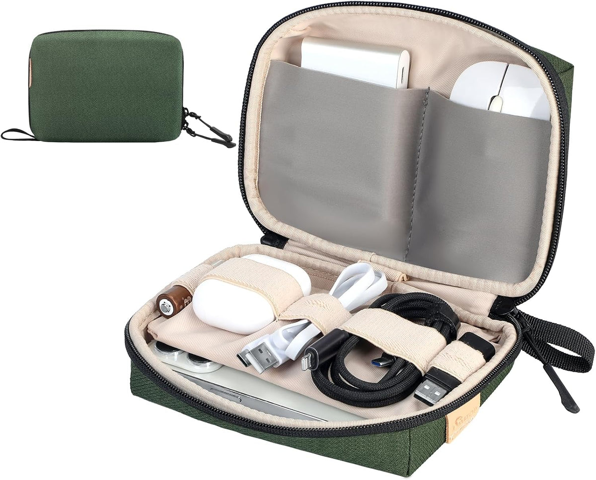 Electronics Travel Organizer, Compact Charger Case | Soft padded polyester helps protect cables, power banks
