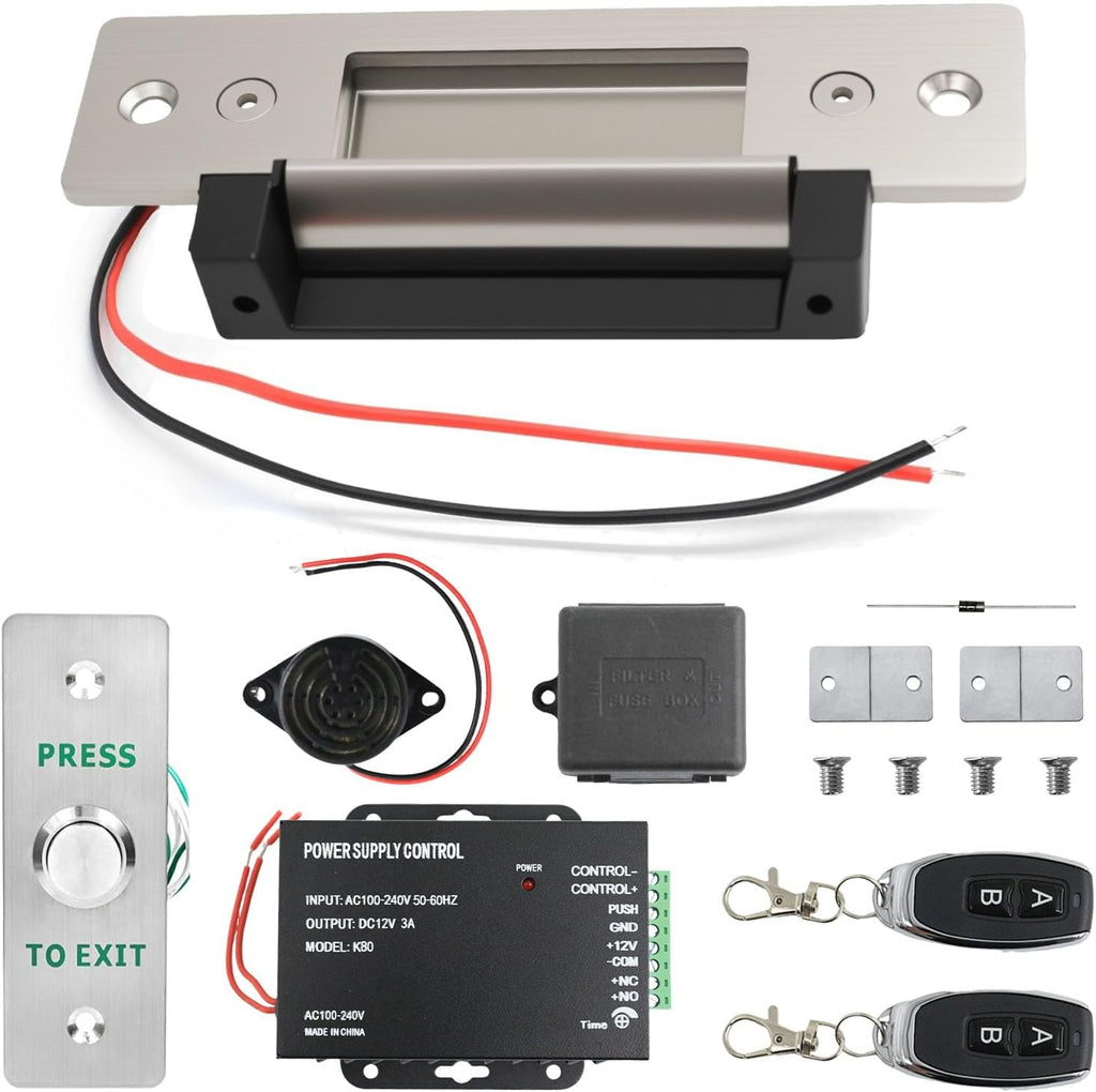 2026 Upgraded Access Control Electric Strike Door Lock Kit | Fit Cylindrical Mechanical locksets Wireless Door Buzzer