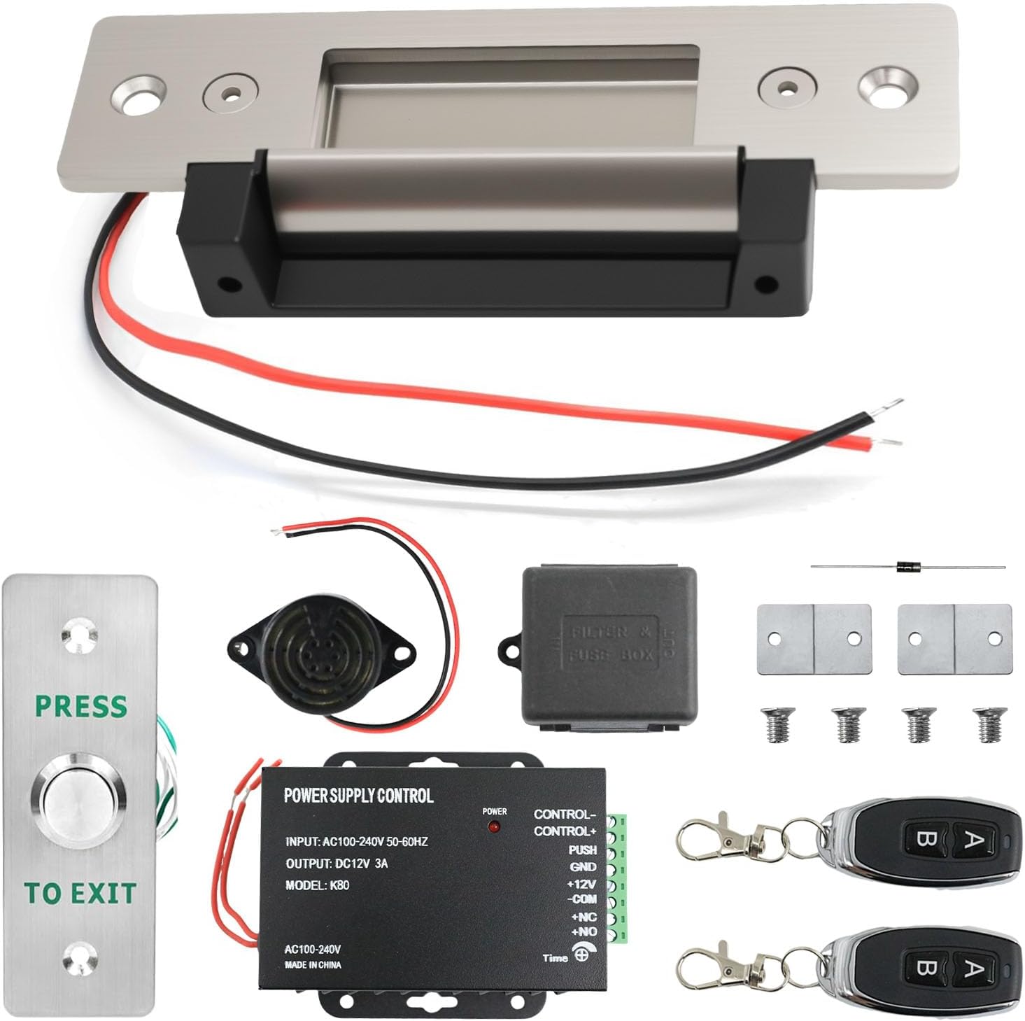 2026 Upgraded Access Control Electric Strike Door Lock Kit | Fit Cylindrical Mechanical locksets Wireless Door Buzzer
