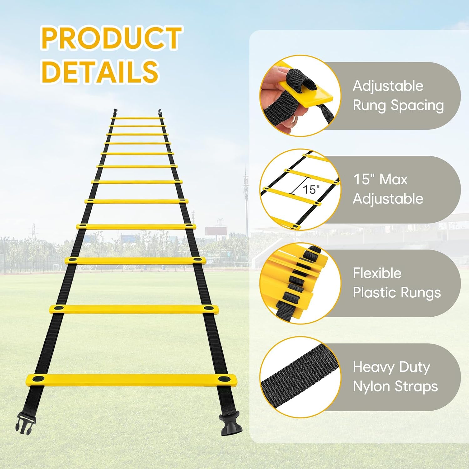 20ft Agility Ladder with Carry Bag, Portable Footwork Drills for Athletes | Speed Ladder Sports Equipment for Fitness