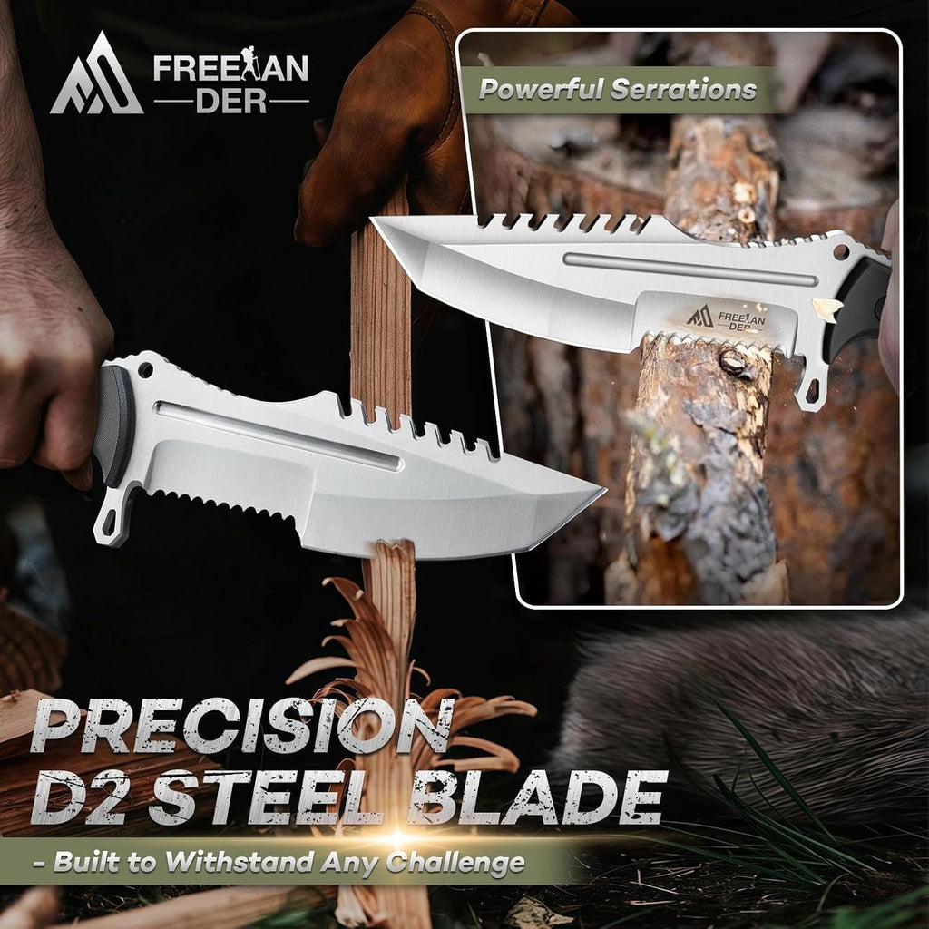 Fixed Blade Knife D2 Steel, Full Tang Hunting Knife with Sheath | Outdoor Survival Knife, Bushcraft Knife with
