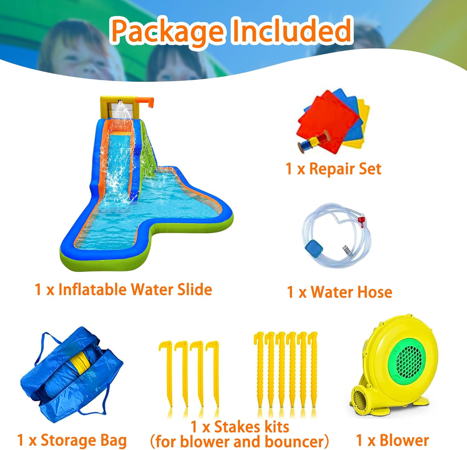 6 in 1 Inflatable Water Slide Bounce House, 15.3x9.5x7.9FT 300LBS Weight Limit, Wet Dry Outdoor Water Park with
