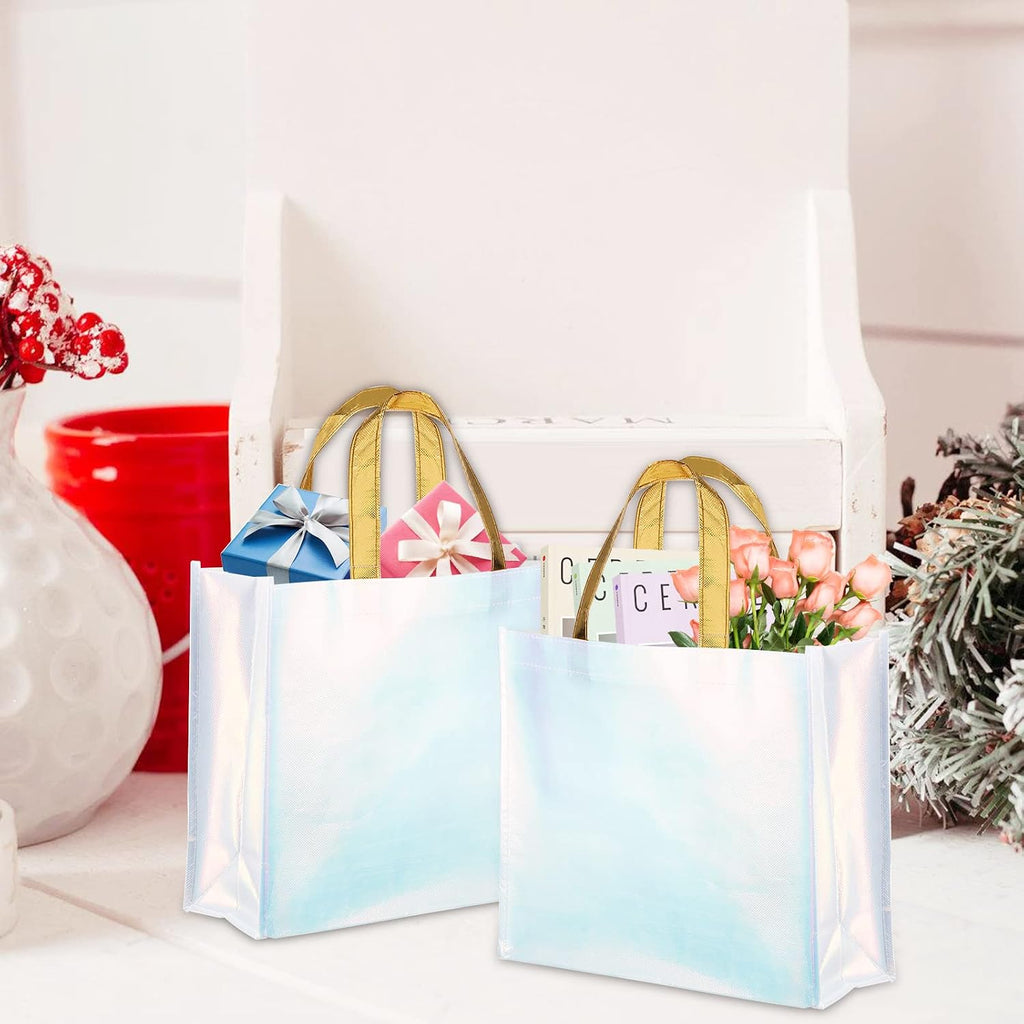 20 Pieces Glossy Reusable Grocery Bag, Blue Gift Bag with Handle
