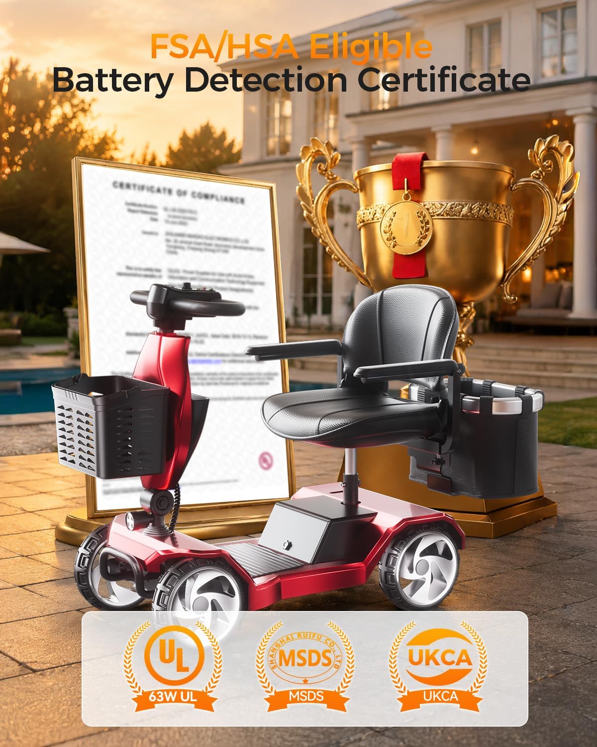 Foldable Mobility Scooters for Seniors, FSA&HSA Eligible,330LBS Capacity, Red Powered Electric Mobility Scooters, 4
