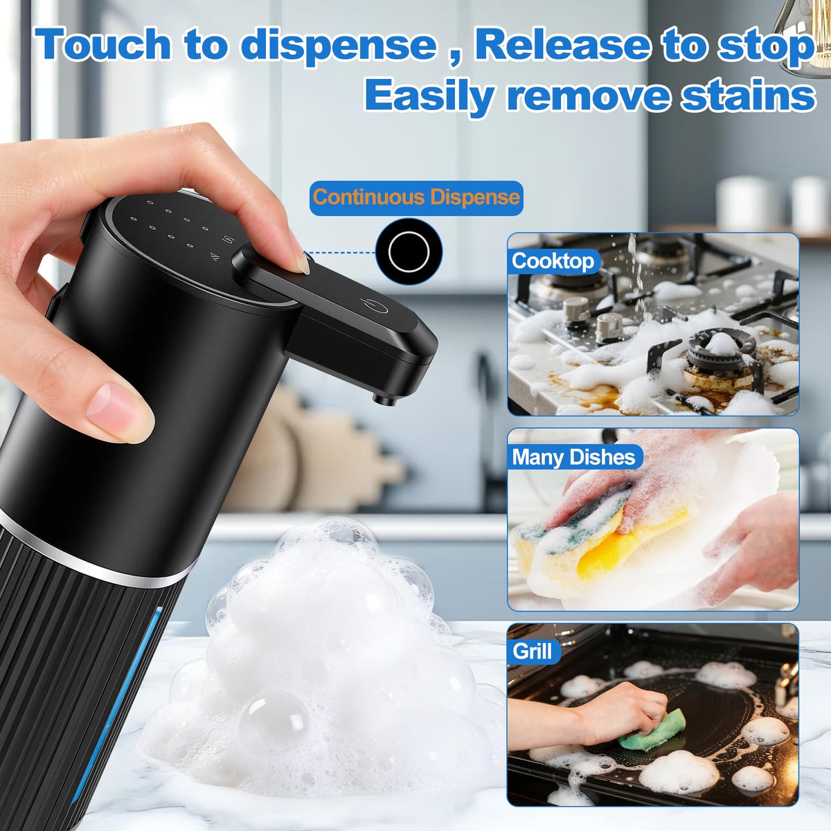 Automatic Soap Dispenser, Foaming Soap Dispenser Touchless with Continuous Dispensing, 4-Level Adjustable