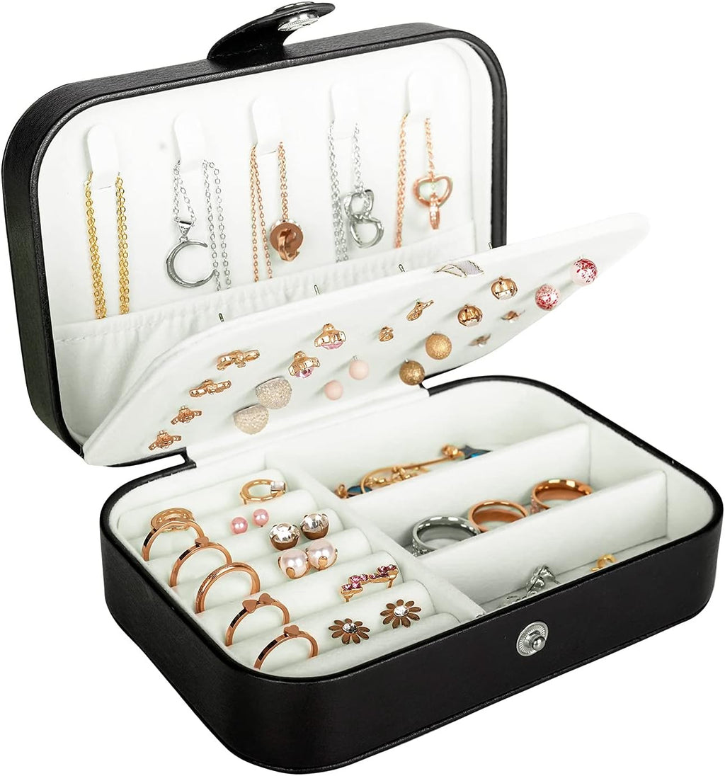 Travel Jewelry Box, PU Leather Small Jewelry Organizer for Women Girls, Double Layer Portable Mini Travel Case