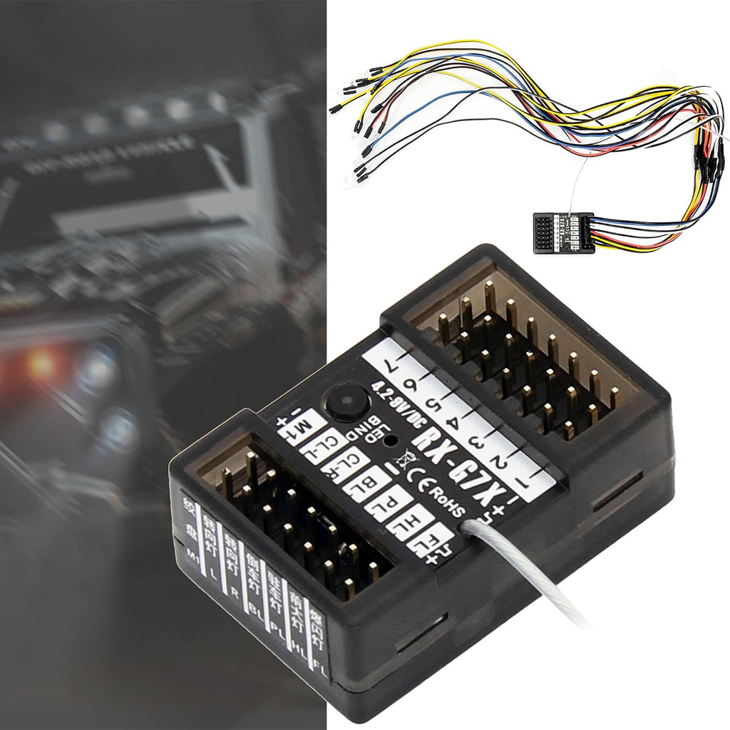 7 Channels RC Transmitter with Receiver Built-in Light Control System and 12LED Light Set, 2.4GHz Radio Remote