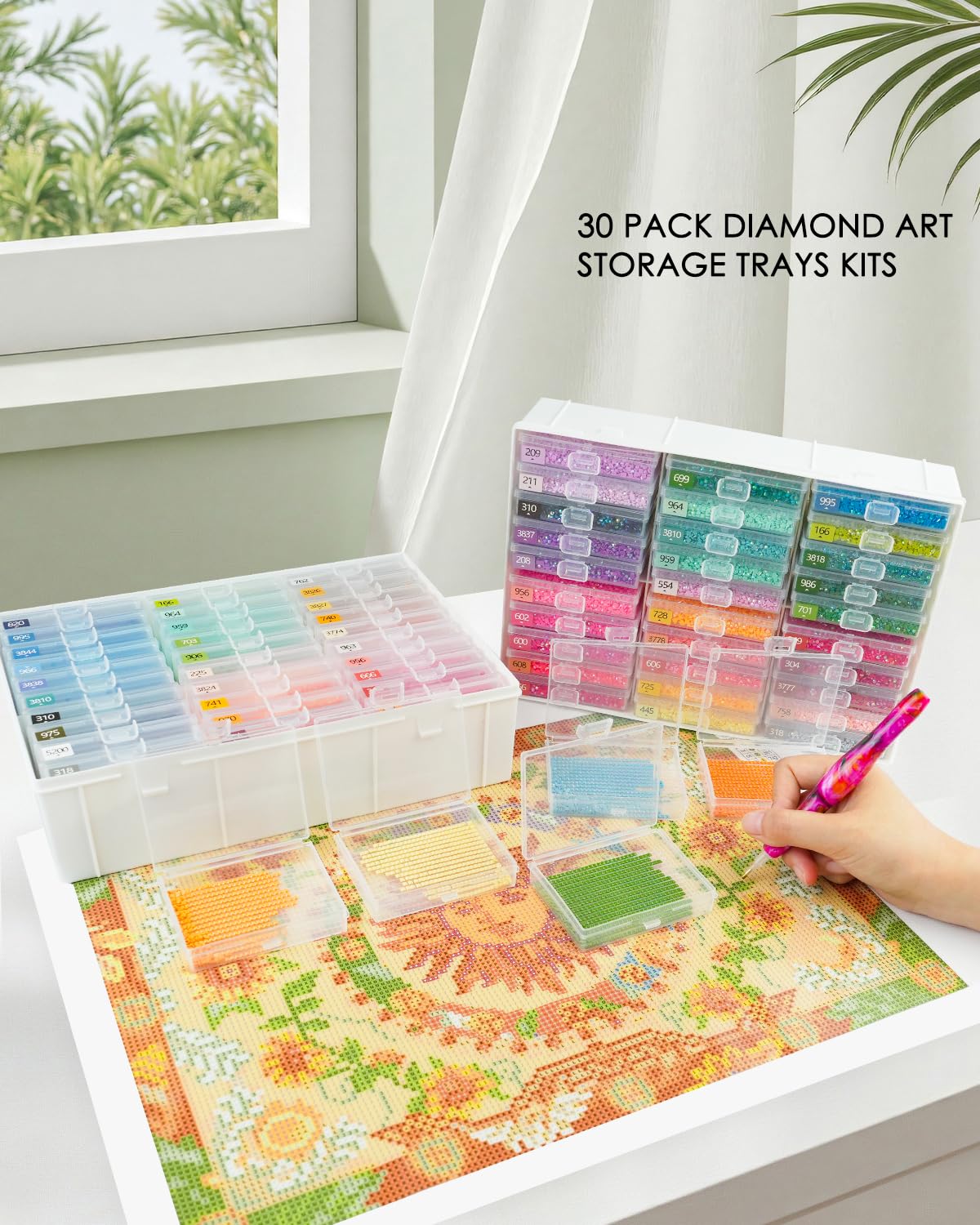 Diamond Art Trays with Lids, 60PCS Diamond Painting Storage, White