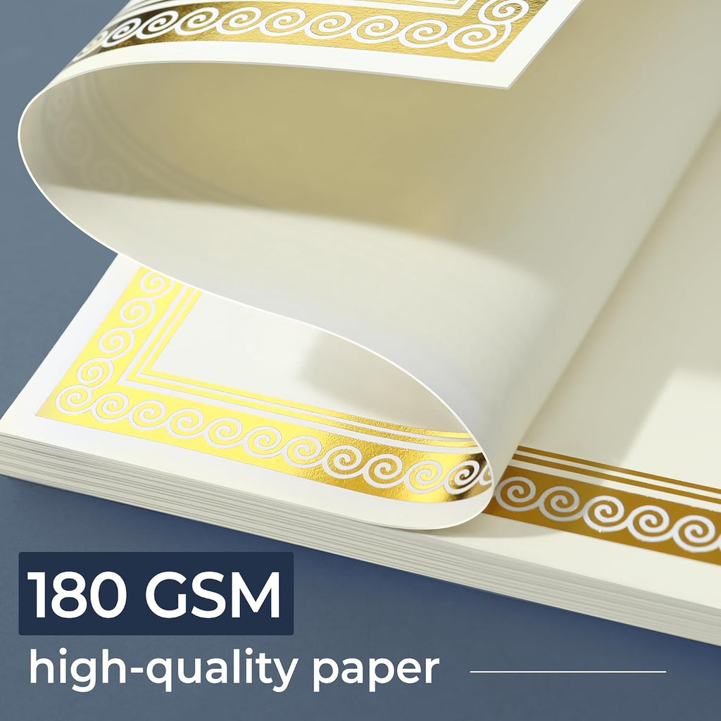 100 Sheets Certificate Papers - Blank Gold Foil Border, 8.5x11 for Diploma, Certificates, Participation Awards
