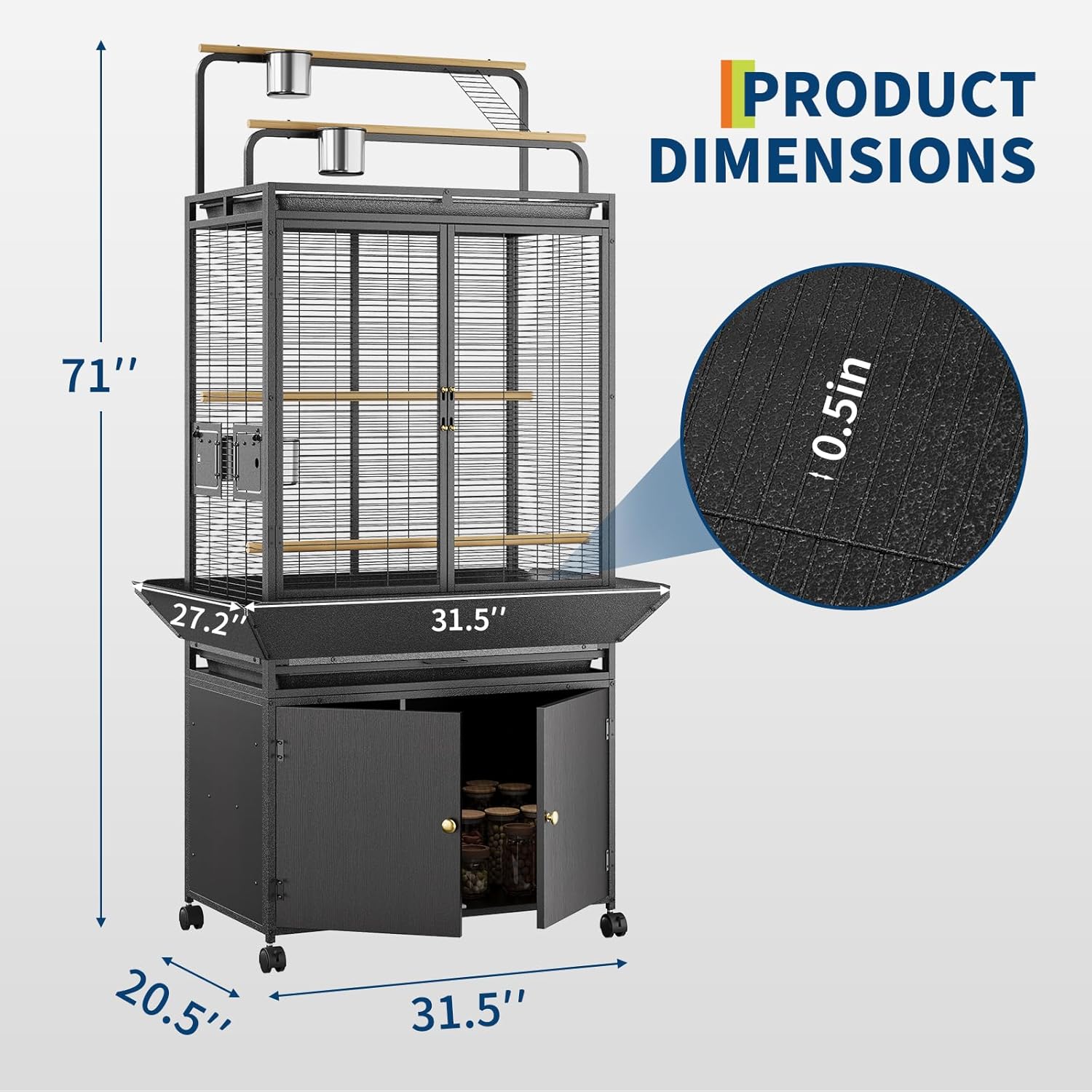 71 Inch Large Bird Cage with Play Top & Storage Cabinet, Wide Flight Cage | Birdcage with Storage for Parrot