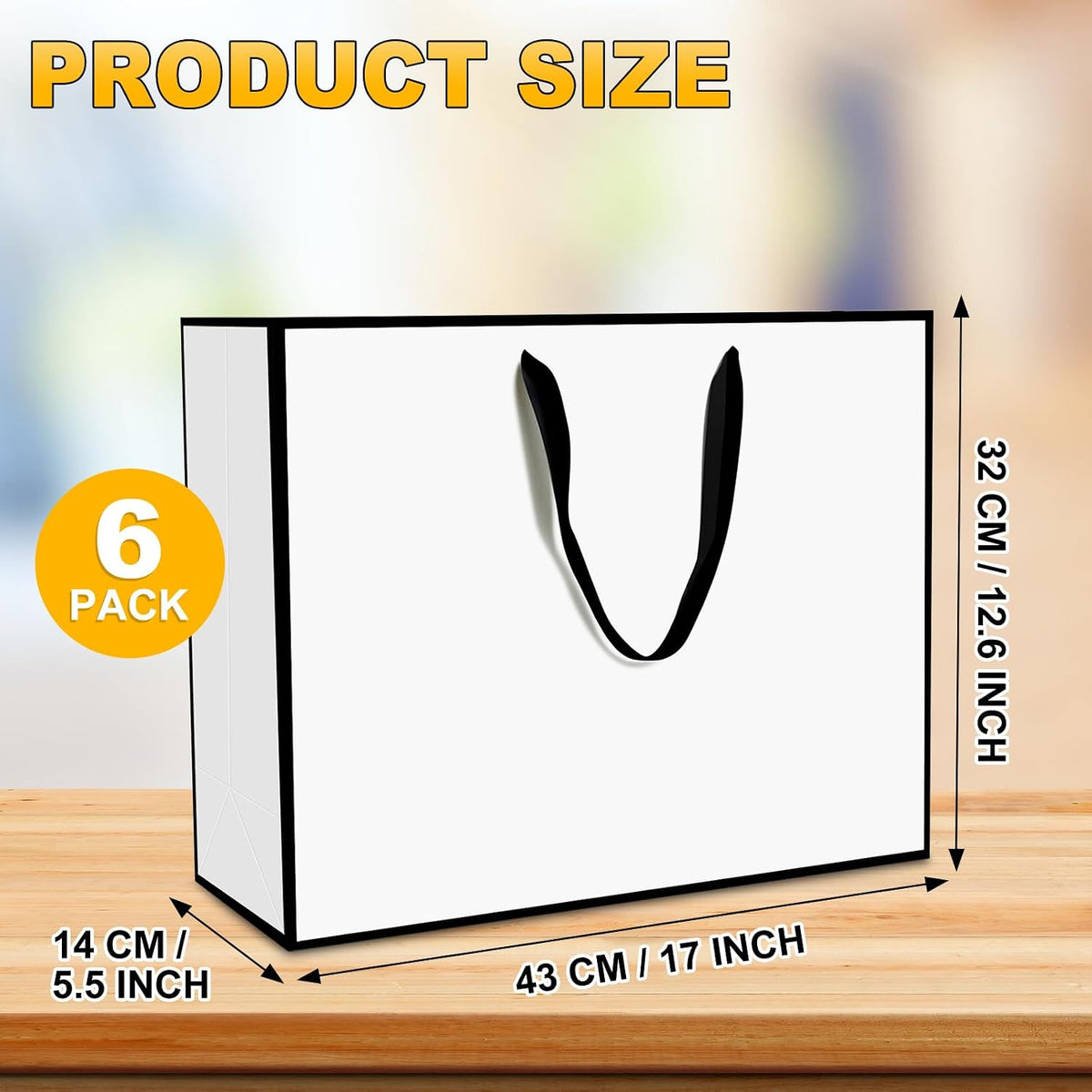 White and Black Gift Bags,6Pcs 17"x5.5"x12.6" Large Gift Bags with Handles