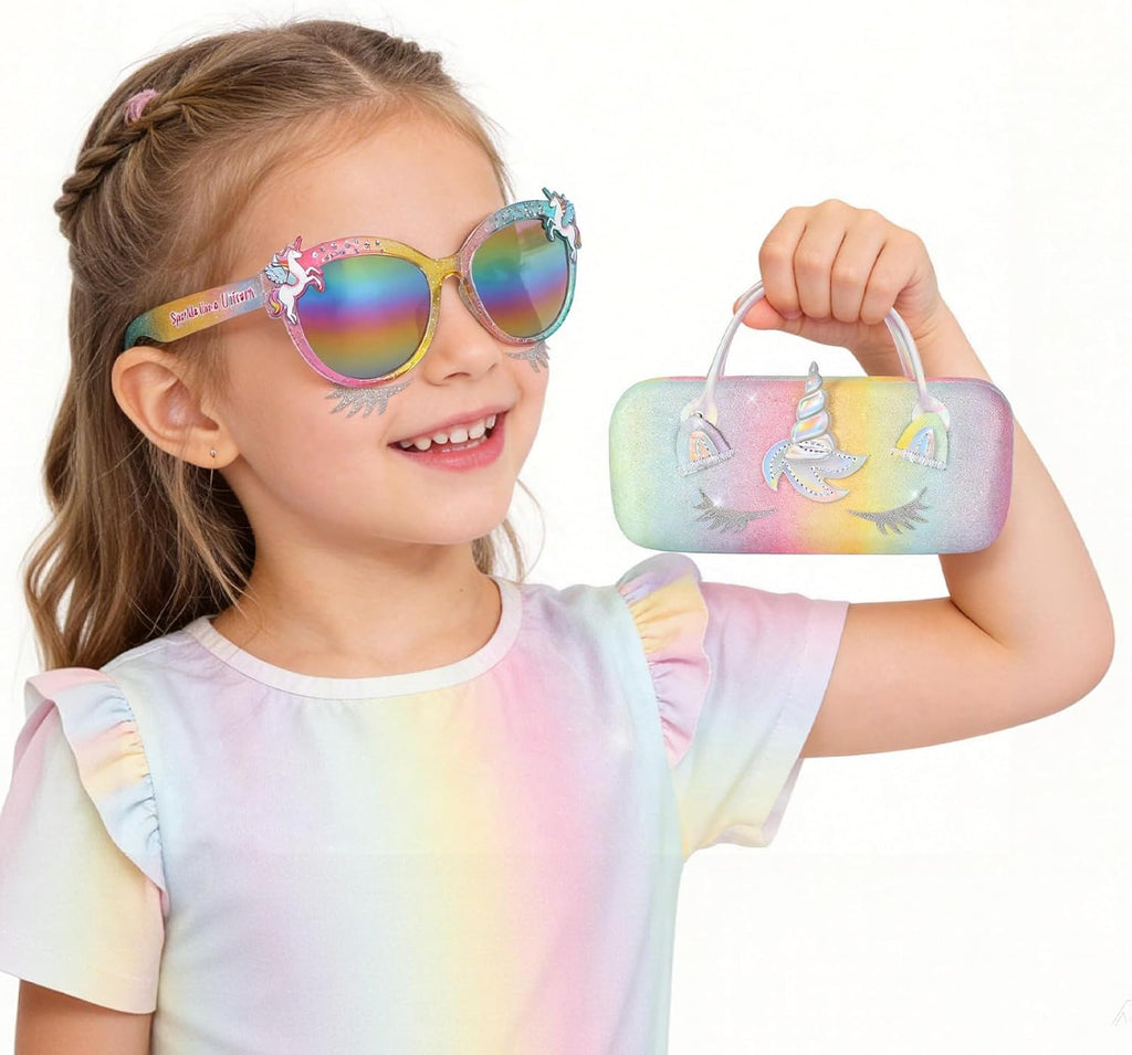 Kids Sunglasses Girls UV Protection Unicorn Heart Sunglasses with Kids Glasses Case Pouch