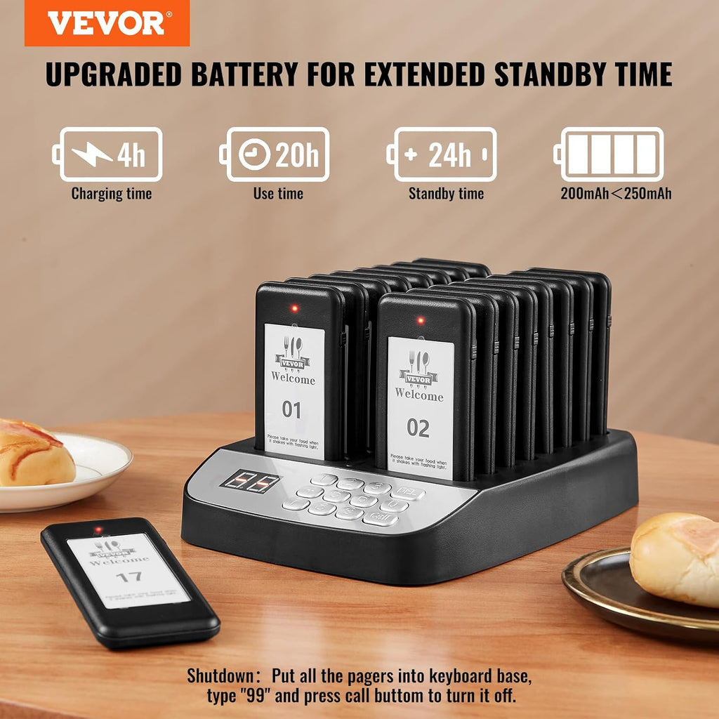Restaurant Pager System, Wireless 500m Long Range Lineup Waiting Queue Signal, Guest Customer Calling Beepers with