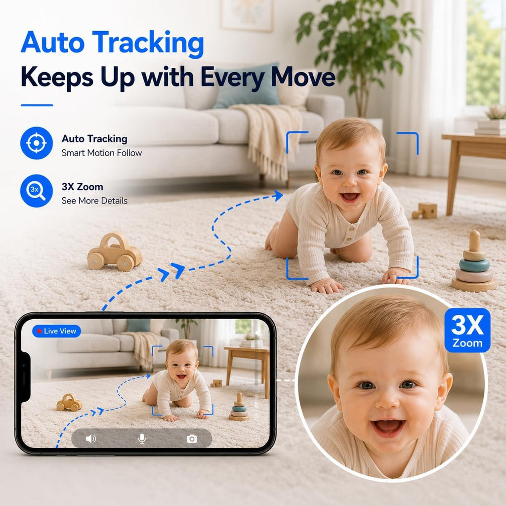 2K Indoor Security Camera, 5GHz Baby Monitor for Home, Pan Tilt | Dog Camera, 5GHz/2.4GHz WiFi, 355° Pan Tilt, Auto