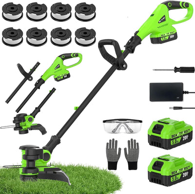 12" Cordless Weed Wacker String Trimmer with 2X 5.0ah Battery and Charger | 20V Lightweight Weed Eater | 3-in-1