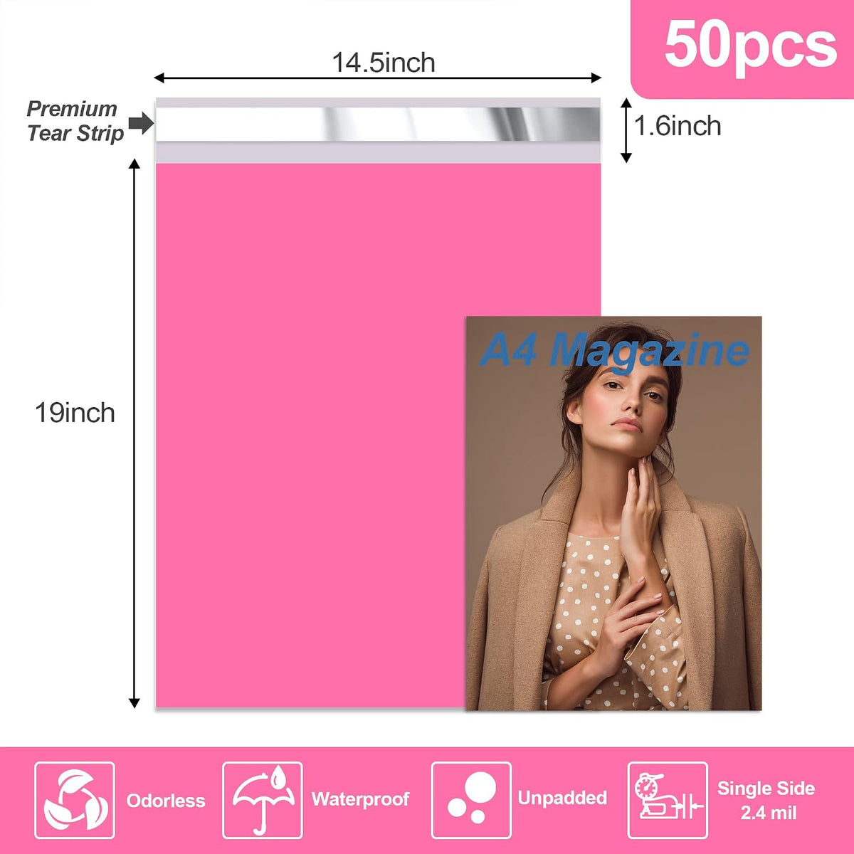 Poly Mailers 14.5x19 Inch, 50 Pcs Shipping Bags, Pink
