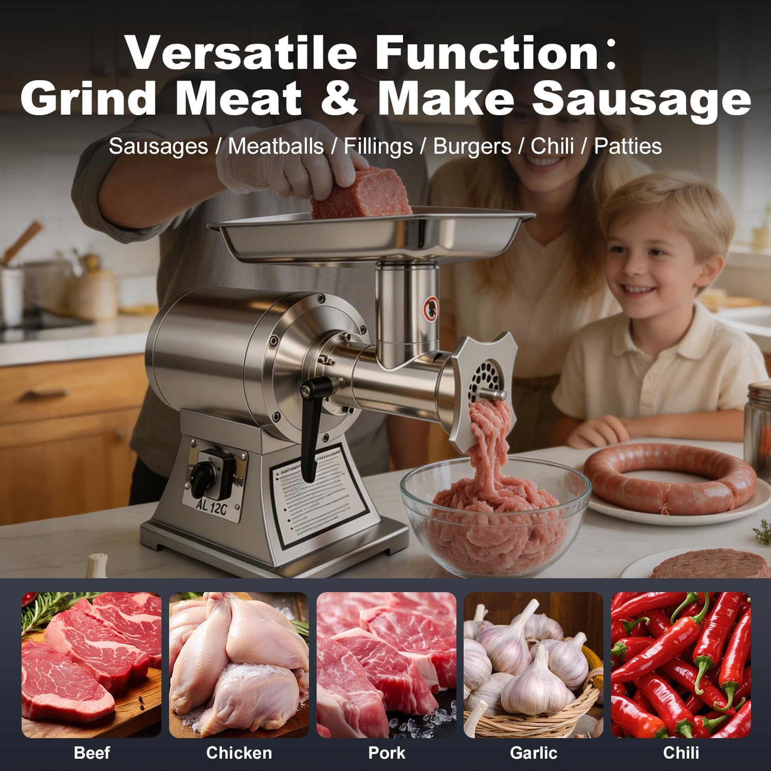 Commercial Meat Grinder Stainless Steel Electric Meat Mincer #12C