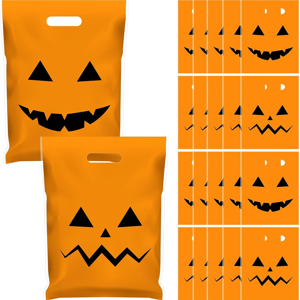 48 Pcs Large Plastic Halloween Pumpkin Gift Bags Bulk