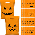 48 Pcs Large Plastic Halloween Pumpkin Gift Bags Bulk