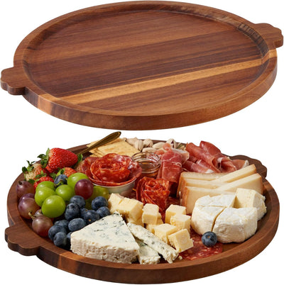 Charcuterie Board 13'' Wood Serving Platter Round Ottoman Coffee Table Tray