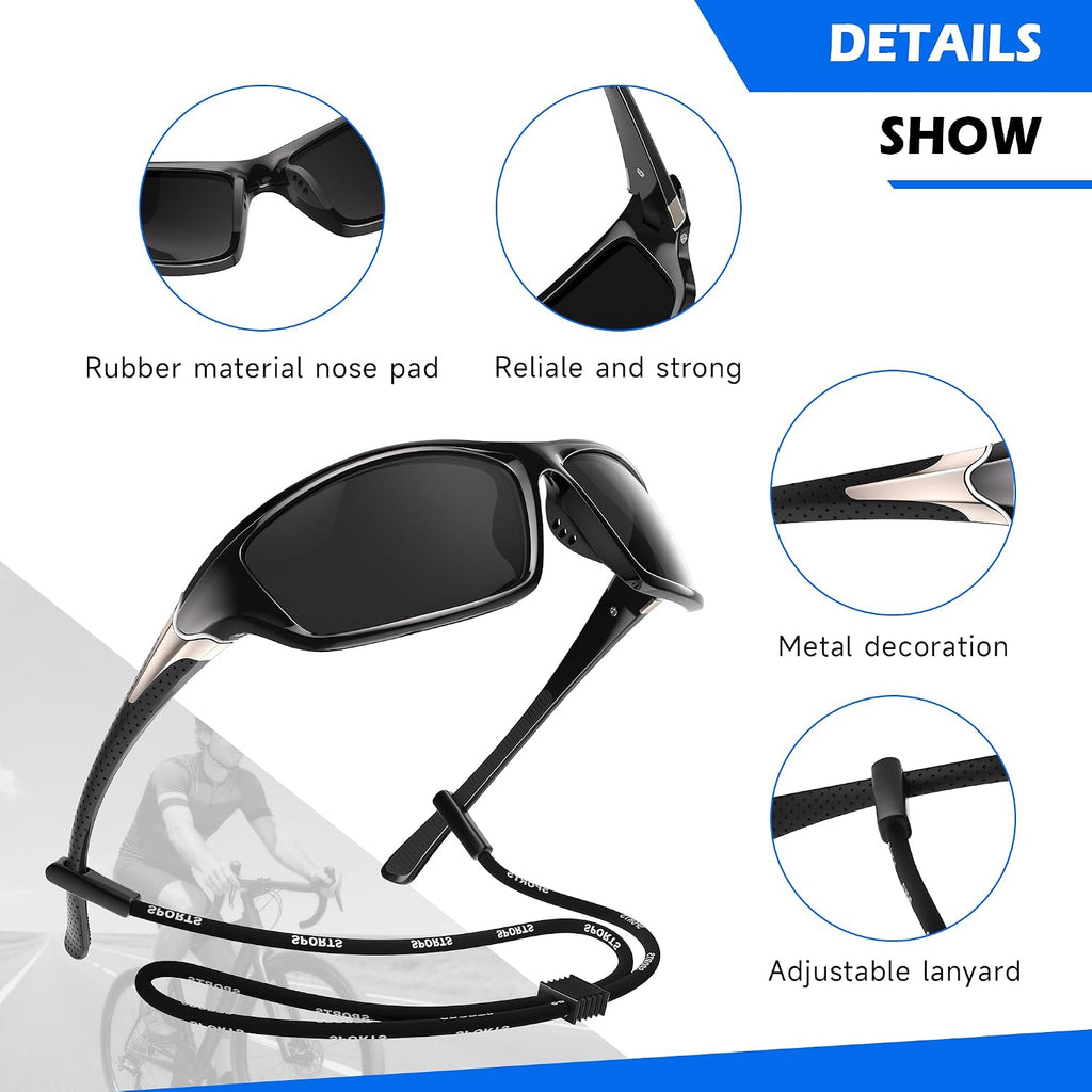 Polarized Sports Sunglasses for Men, Wrap Around Mens Sunglasses UV Protection, Cycling Fishing Running Sun Glasses