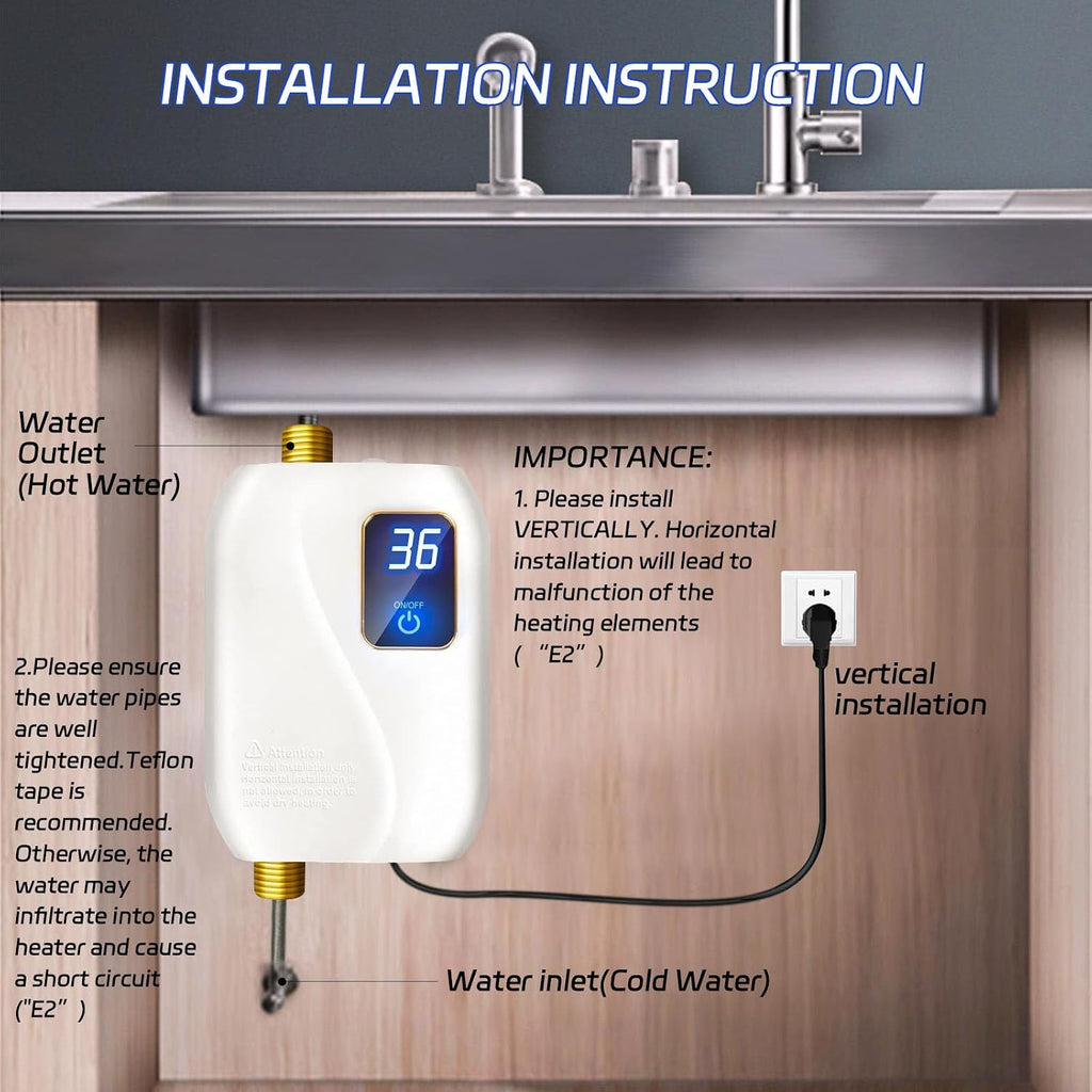 Tankless Water Heater Electric 110V, 3000W Instant Electric Water Heater, Under Sink Water Heater with Digital