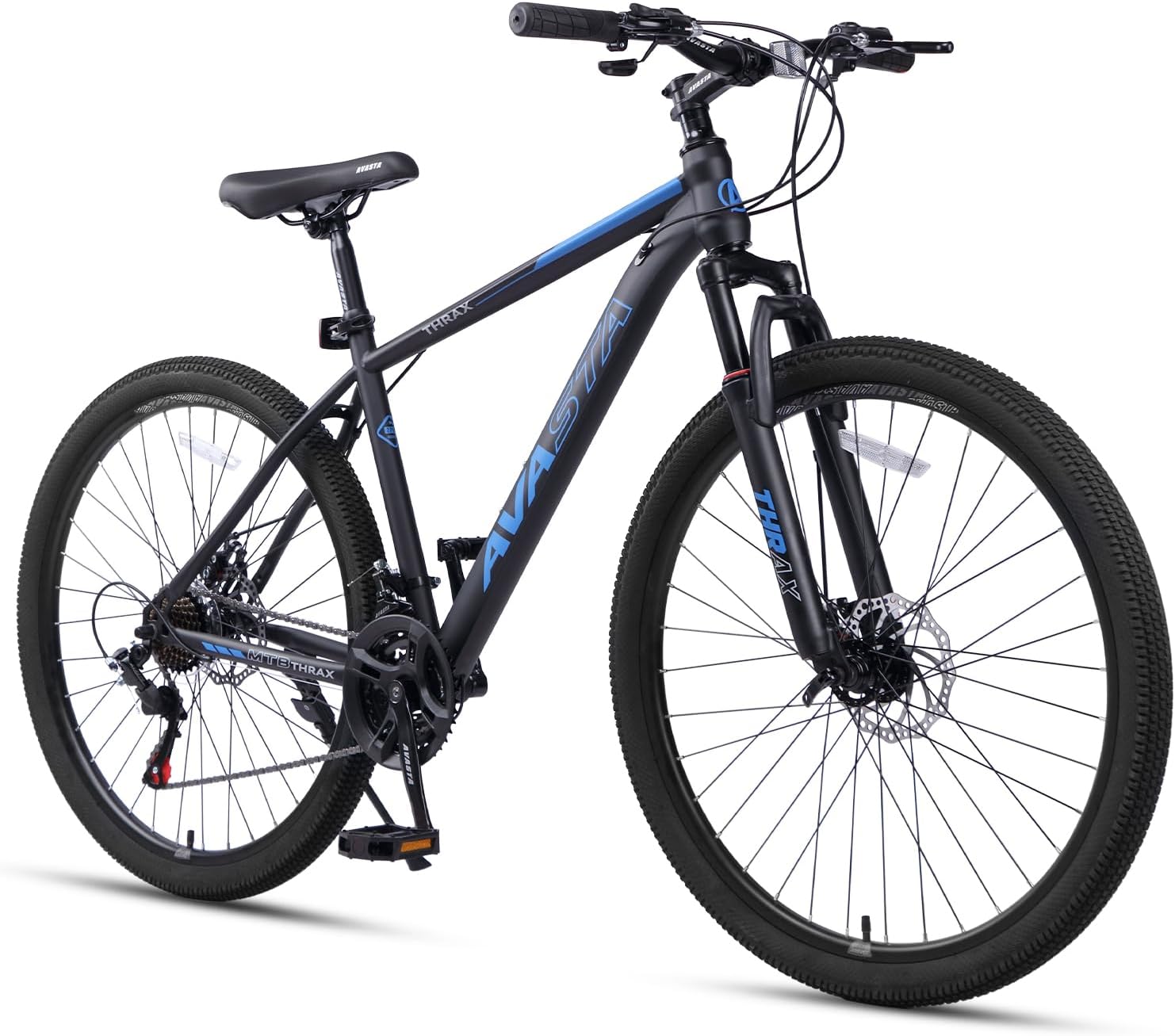 Thrax 24 26 27.5 Inch Adult Men Male and Women MTB Mountain Bike | High Tensile Steel Frame, Dual Disc Brakes, Front
