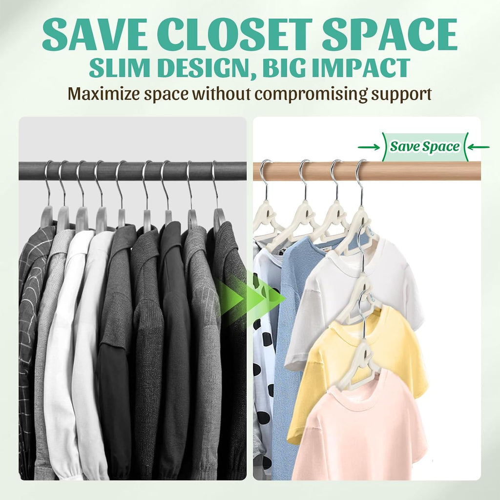 Velvet Hangers 30 Pack, Ivory Slim Non-Slip Clothes Hangers | With 360° Swivel Hook and Cascading Hooks; Space Saving