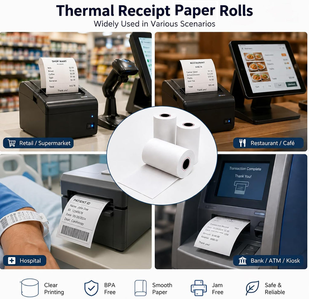 Thermal Receipt Paper Rolls 3-1/8 x 230ft, 10 rolls