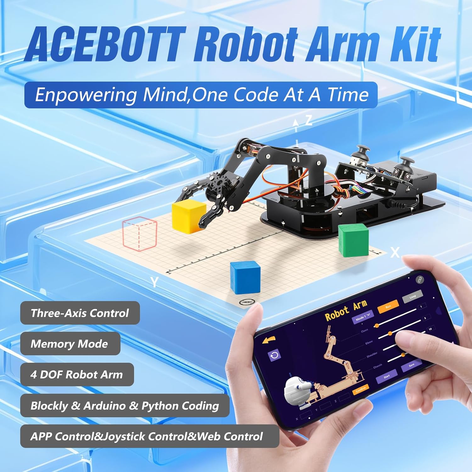 4 DOF ESP32 Robotic Arm Kit for Kids 8-12, Robotics Kit App Remote Control Robot Toys Compatible with Arduino, STEM