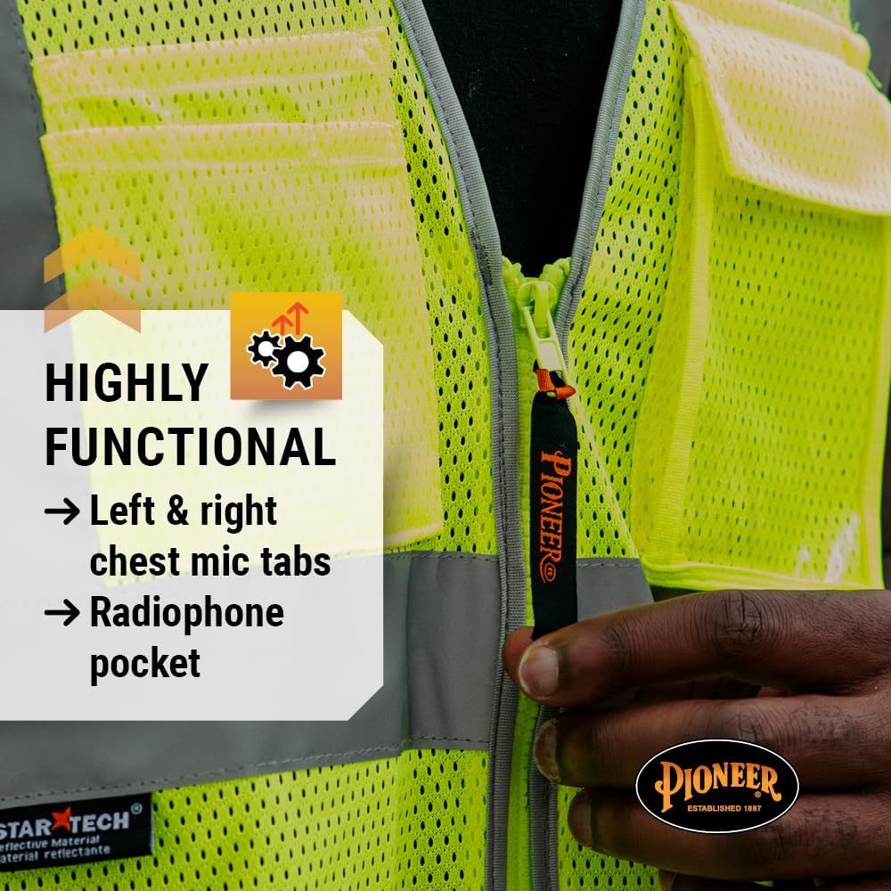 Hi Vis Safety Vest for Men & Women - Reflective Cooling Mesh - 8 Pockets - Class 2 - Construction, Traffic, Security