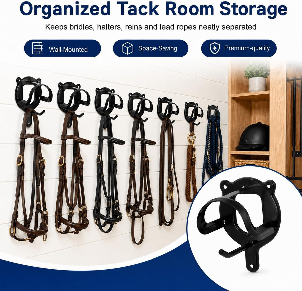 12 Counts Horse Bridle Rack, Bridle Bracket Bridle Hooks with Tubes & Screw