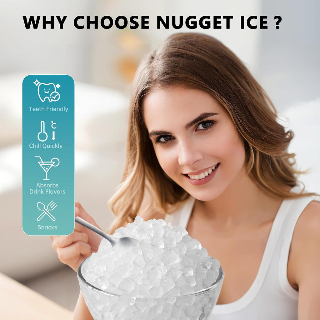 Nugget Ice Maker Countertop with Handle, 34lbs/24H Sonic Ice Maker