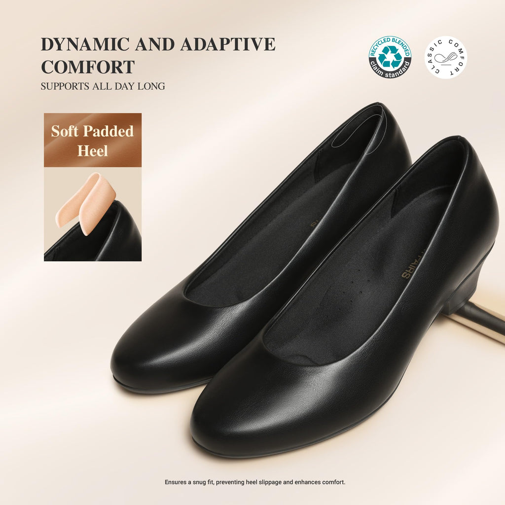 Women's Pumps Low Heel Arch Support Dress Shoes,Black,8