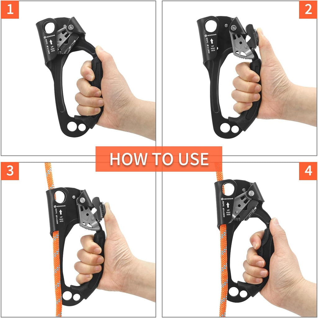UIAA & CE Certified Hand Ascender Rock Climbing Tree Arborist Rappelling Gear Equipment Rope Clamp for 8~13MM Rope