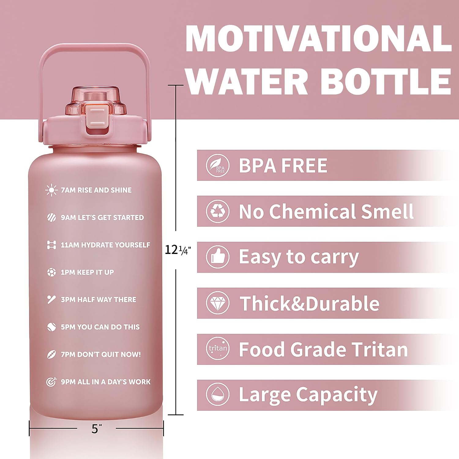 64oz,100oz,128oz Large Motivational Water Bottle with Time Marker, Leakproof & BPA Free Half Gallon Big Water Bottle