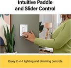 Legrand Pass & Seymour Radiant LED Dimmer Light Switch, Single Pole with Locator, For Home Lighting Control, Interchangeable Faceplate White/Ivory/Light Almond, RH703PTUTCCCV4, 1 Count